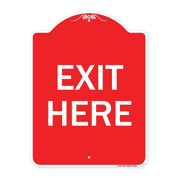 Designer Series Parking Lot Exit Here, Red & White Aluminum Sign, 24" L, 18" H, RW-1824-23424